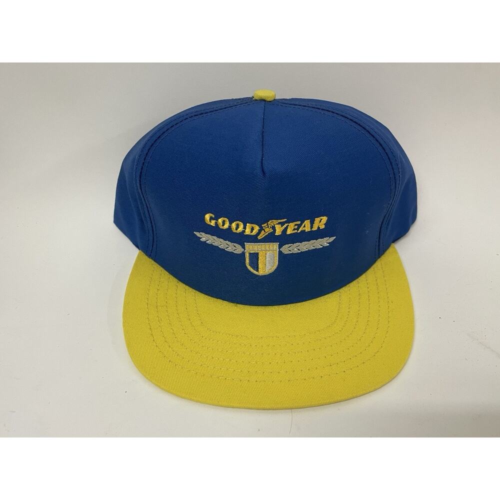 Vintage Goodyear Snapback Hat Cap | GOODYEAR BLUE & YELLOW HAT CAP MADE IN USA